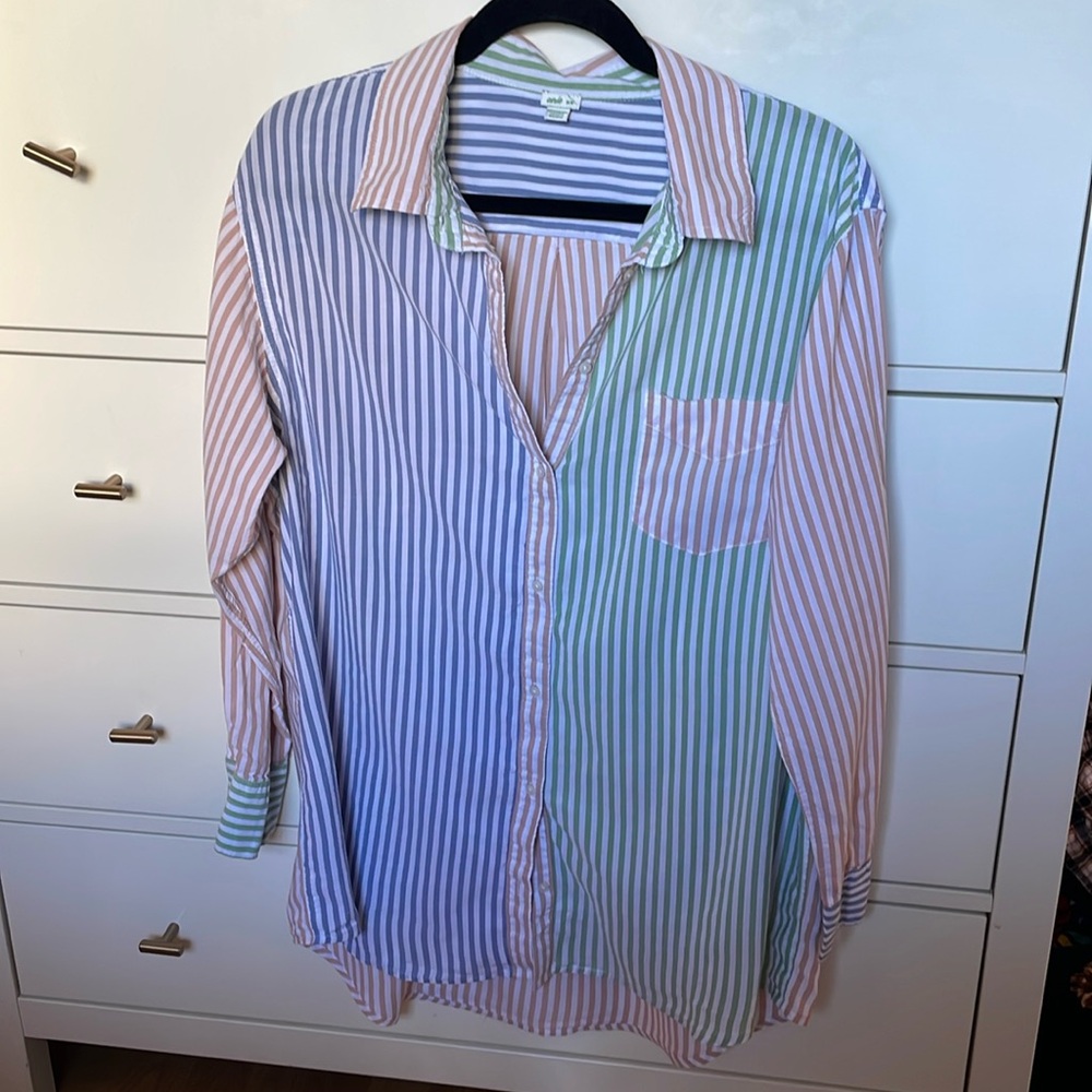 Aerie striped color block long sleeve button up